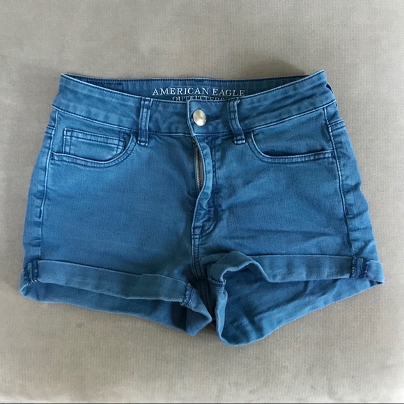 American Eagle Hi Rise Shortie Blue Shorts - Picture 1 of 5
